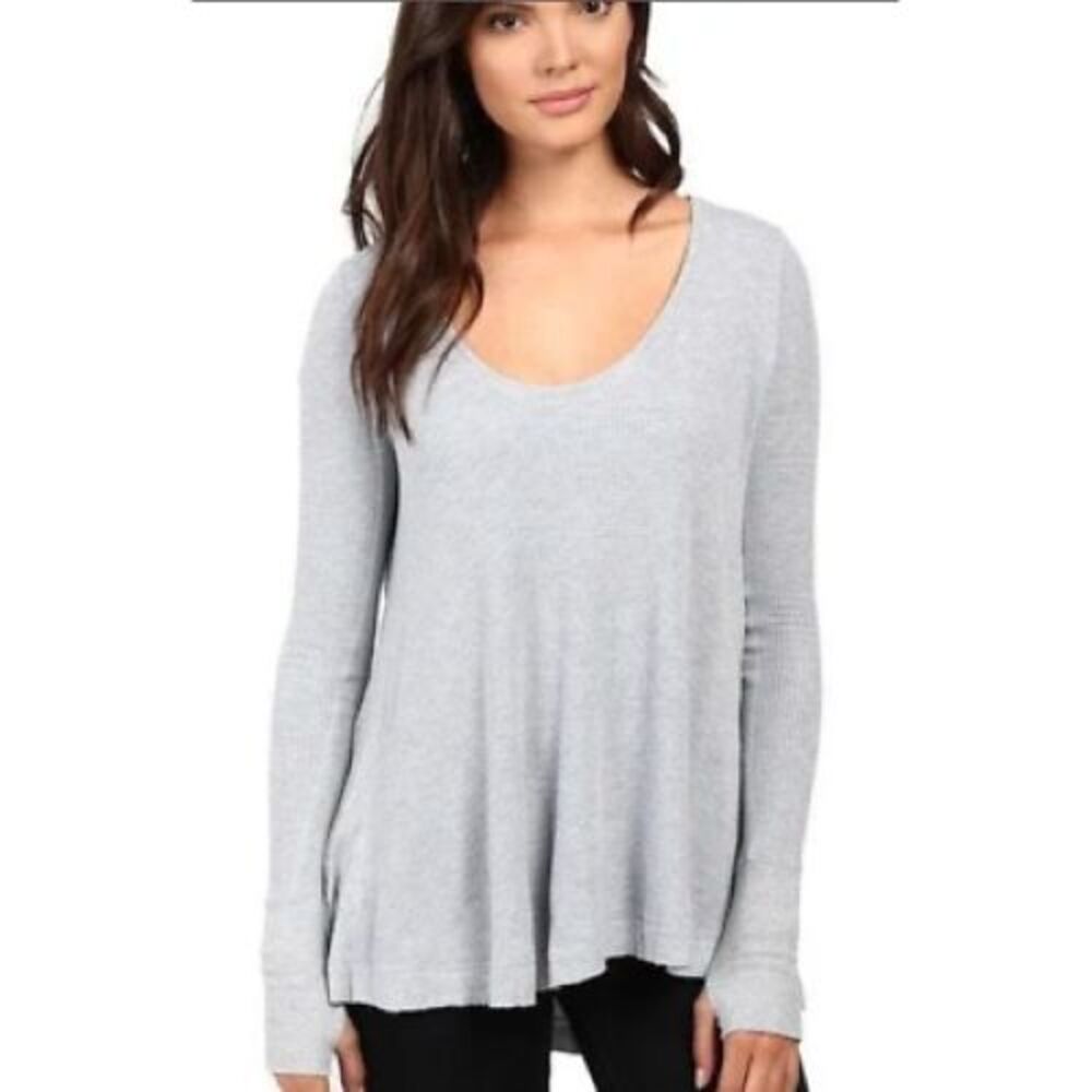 Free People We The Free Womens Sz XS Malibu Thermal Top Waffle Gray Long Sleeve